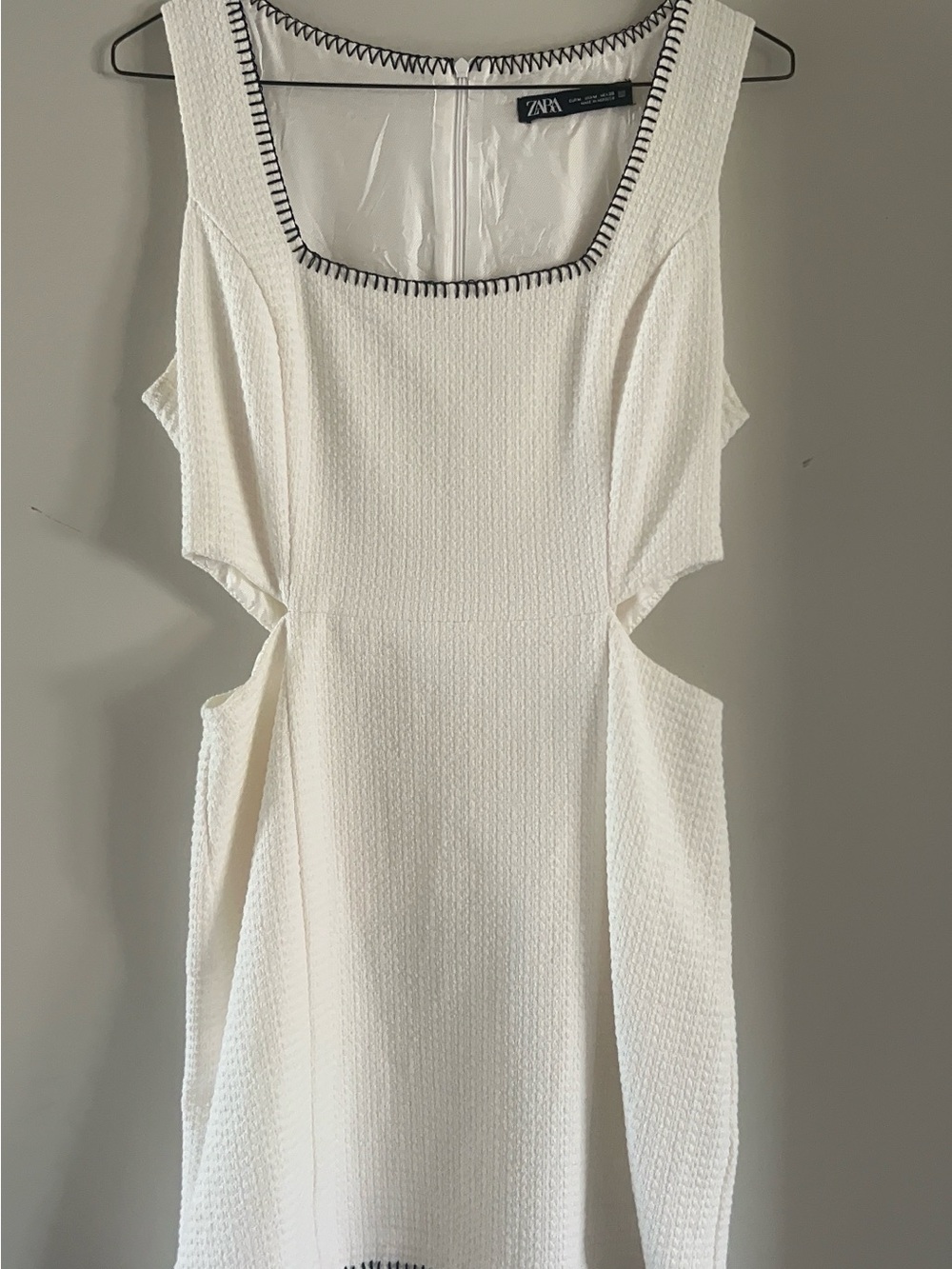 ZARA White Textured Backless Cutout Dress with Contrast Trim